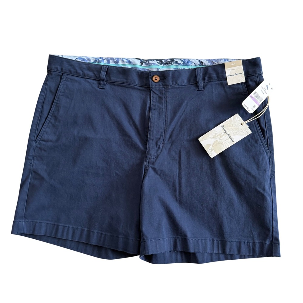 Tommy Bahama‎ Boracay Flat Front Stretch Chino Shorts Navy Men 38 6" Inseam NWT
